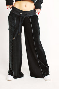 1/1 black patchwork monochrome pants (small)