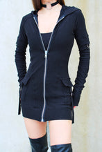 Man Eater Zip up Mini Dress in Black