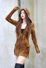 Man Eater Zip up Mini Dress in ‘Nutmeg’