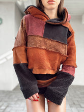1/1 custom patchwork hoodie  (warm tone/textures/sherpa accent/ fleece lined)
