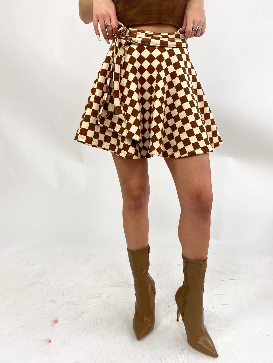 High Society Wrap Skirt in Nuetral Checks (small)