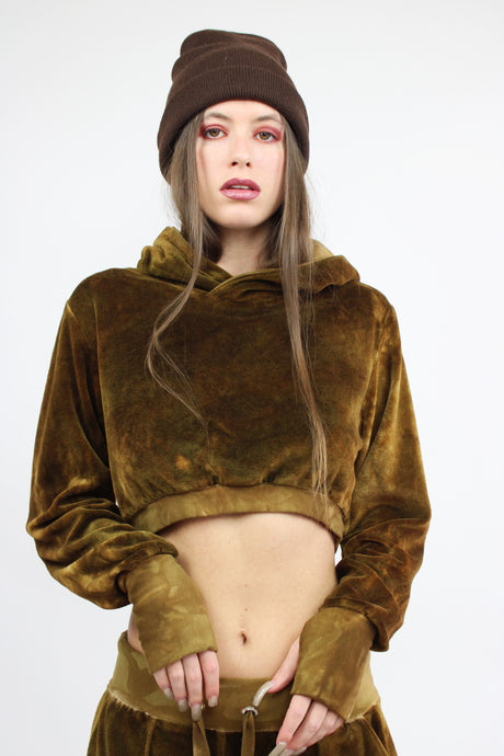 Velour Crop Mogul Hoodie in Nutmeg
