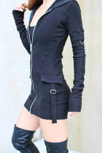 Man Eater Zip up Mini Dress in Black