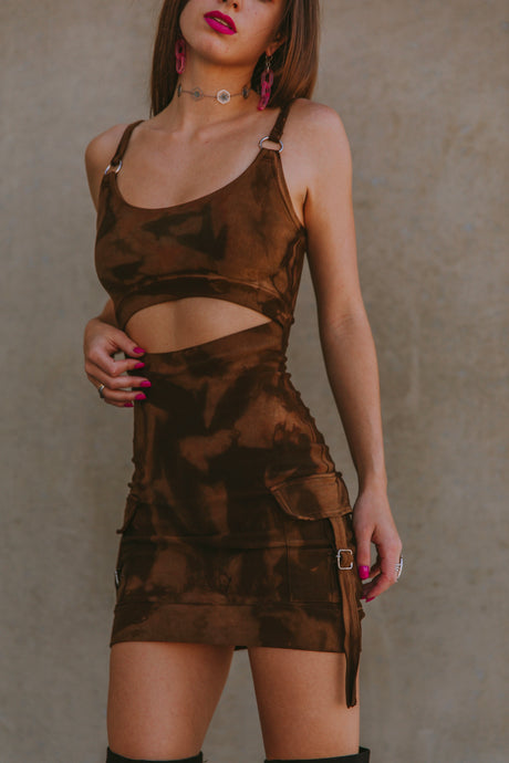 Cargo pocket mini dress in Espresso