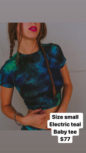 Small electric teal baby tee