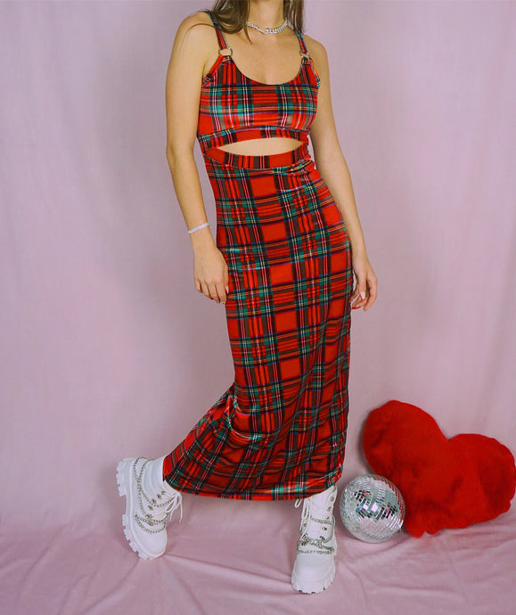 Empire maxi red plaid velvet (small)
