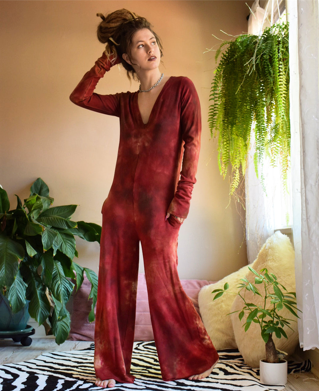 Lux lounge jumpsuit - rust red (small)