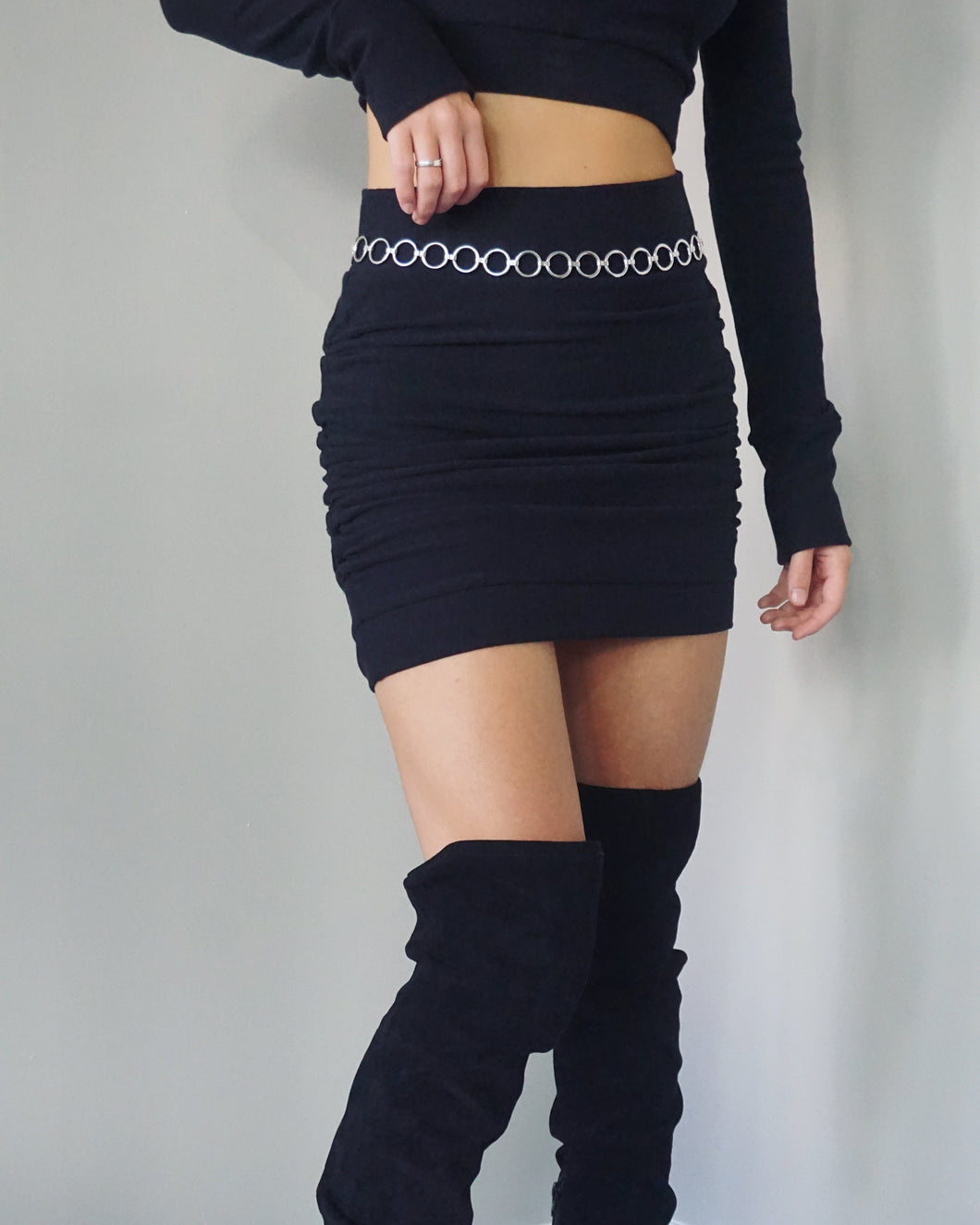 Size large black cinch mini skirt
