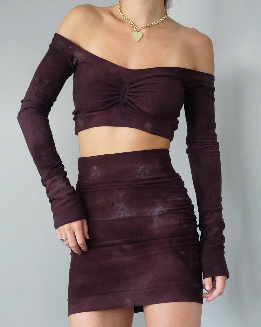 Size large set - chocolatey purple brown equinox + skirt